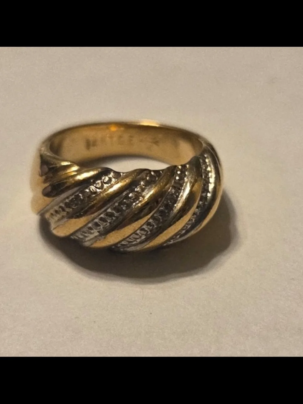 Vintage Gold-Plated and Silver Twisted Band Ring Size 6